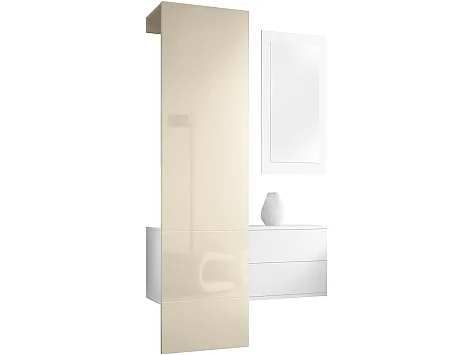 Vestiaire blanc mat et panneau crème laqué (LxHxP) : 105 x 193 x 35