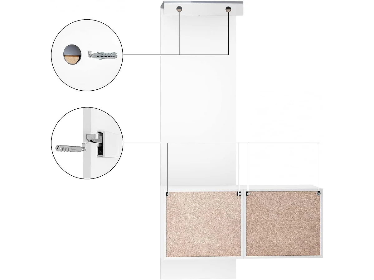 Vestiaire blanc mat et panneau crème laqué (LxHxP) : 105 x 193 x 35