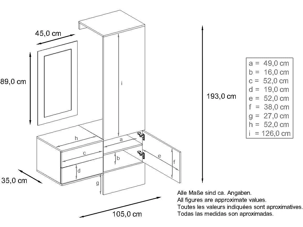 Vestiaire blanc mat et panneau crème laqué (LxHxP) : 105 x 193 x 35