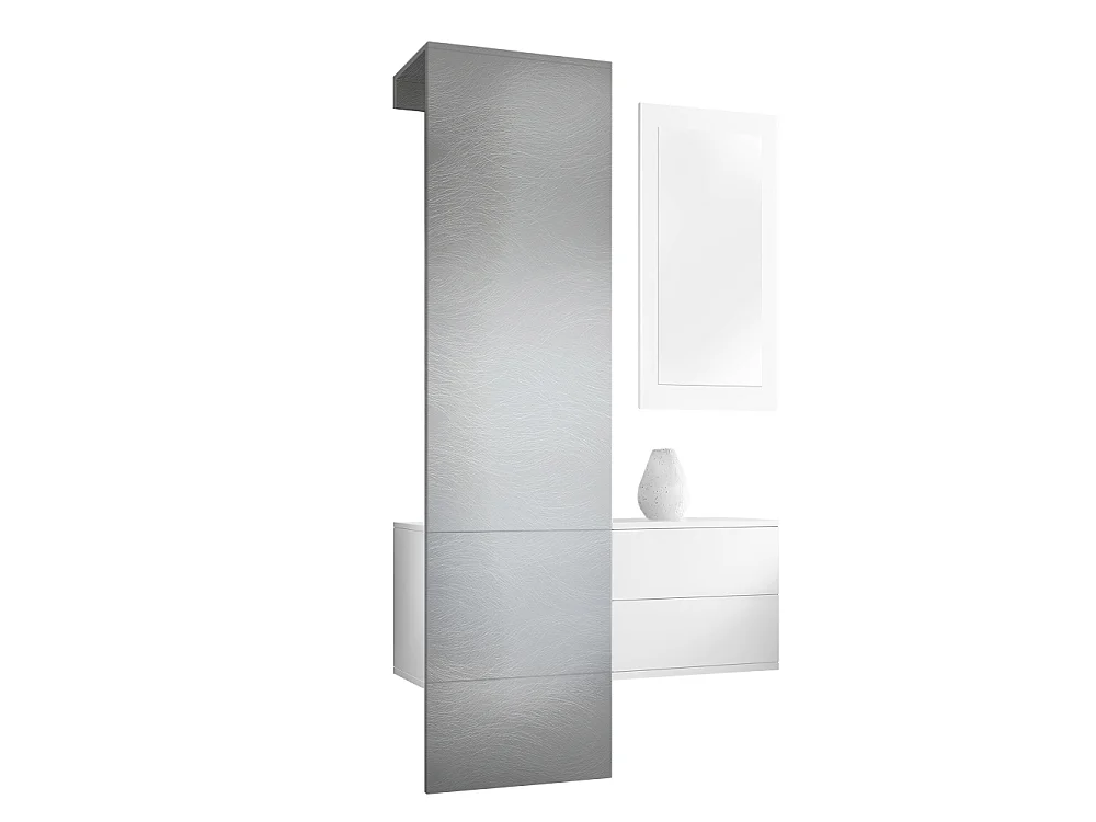 Vestiaire blanc mat et panneau  aspect métal Rêche  (LxHxP) : 105 x 193 x 35