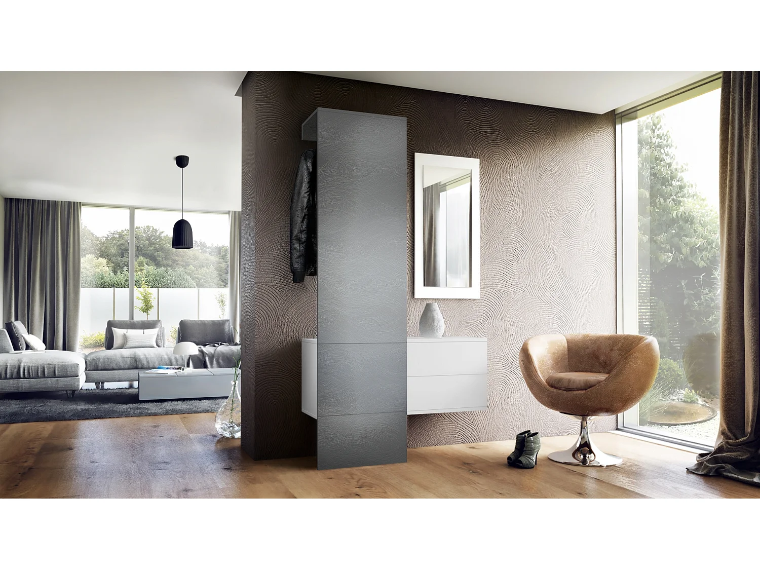 Vestiaire blanc mat et panneau  aspect métal Rêche  (LxHxP) : 105 x 193 x 35