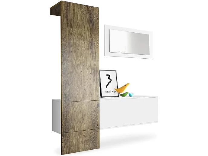 Penderie Meuble d’entrée Blanc Mat et chêne ribbeck (156 x 193 x 35 cm)