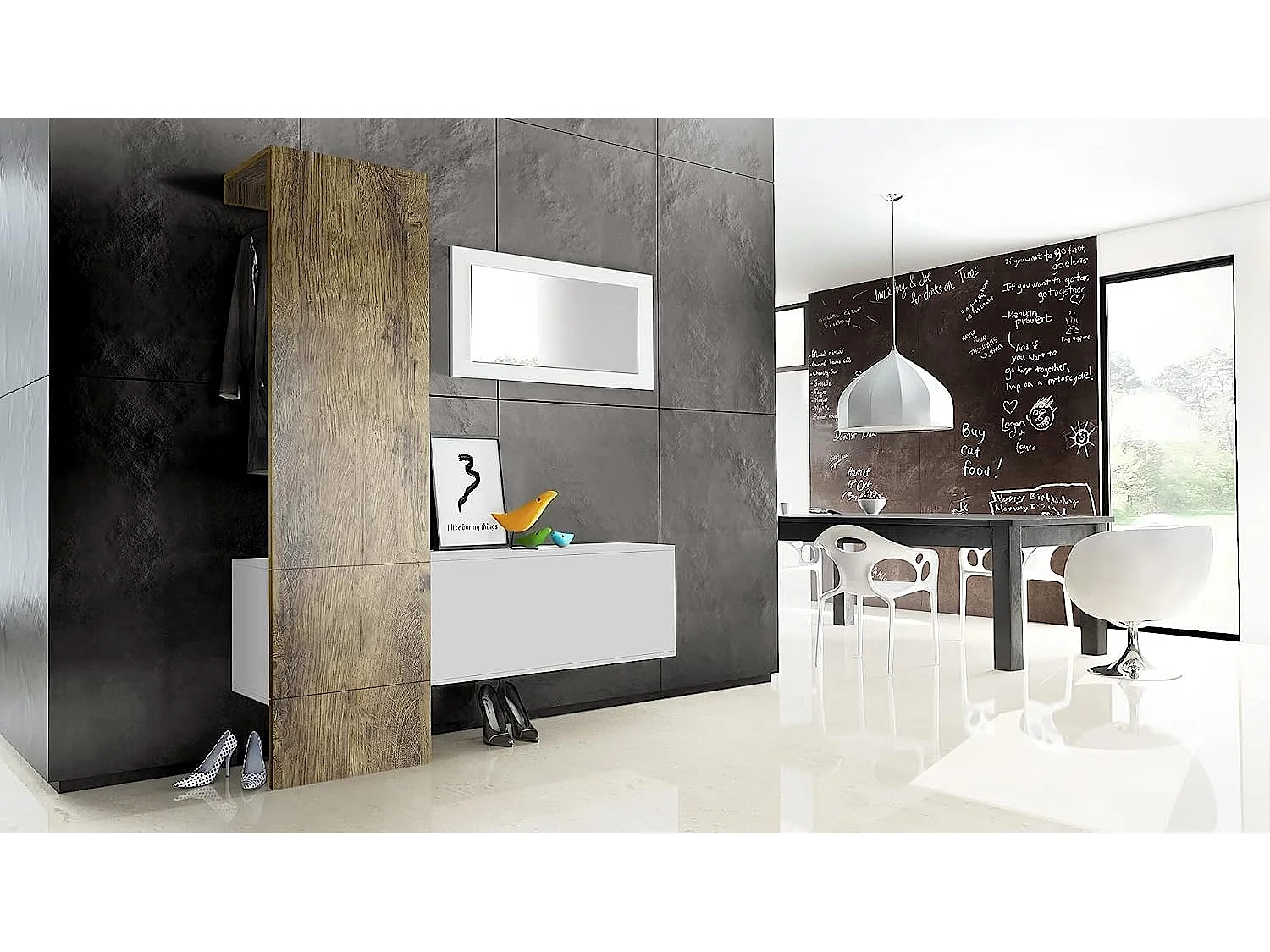 Penderie Meuble d’entrée Blanc Mat et chêne ribbeck (156 x 193 x 35 cm)