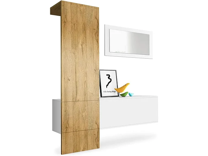 Vestiaire blanc mat panneau chêne  Nature mdf 156 x 193 x 35 cm