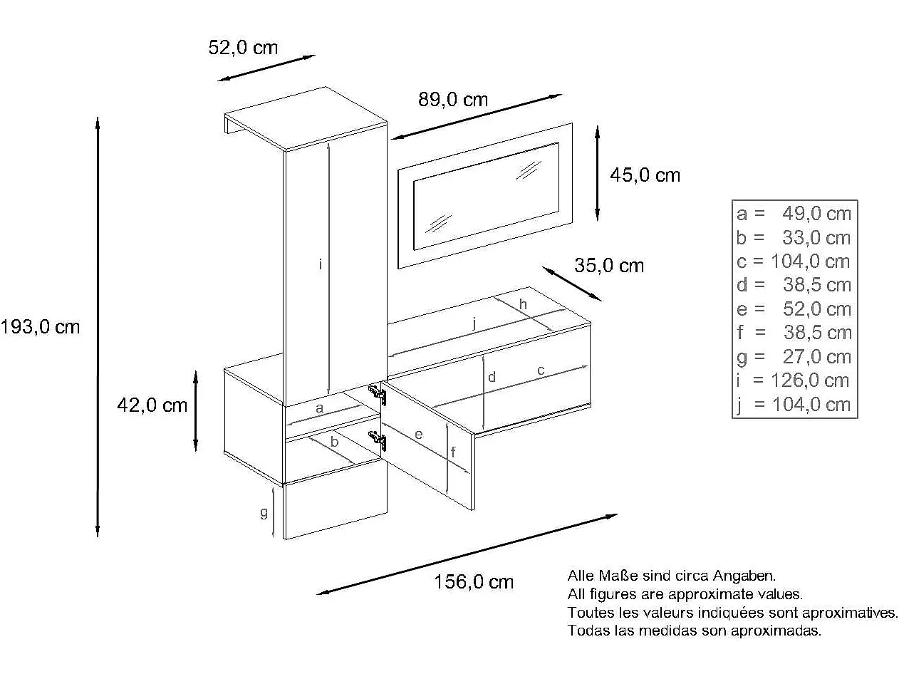 Vestiaire blanc mat panneau chêne  Nature mdf 156 x 193 x 35 cm
