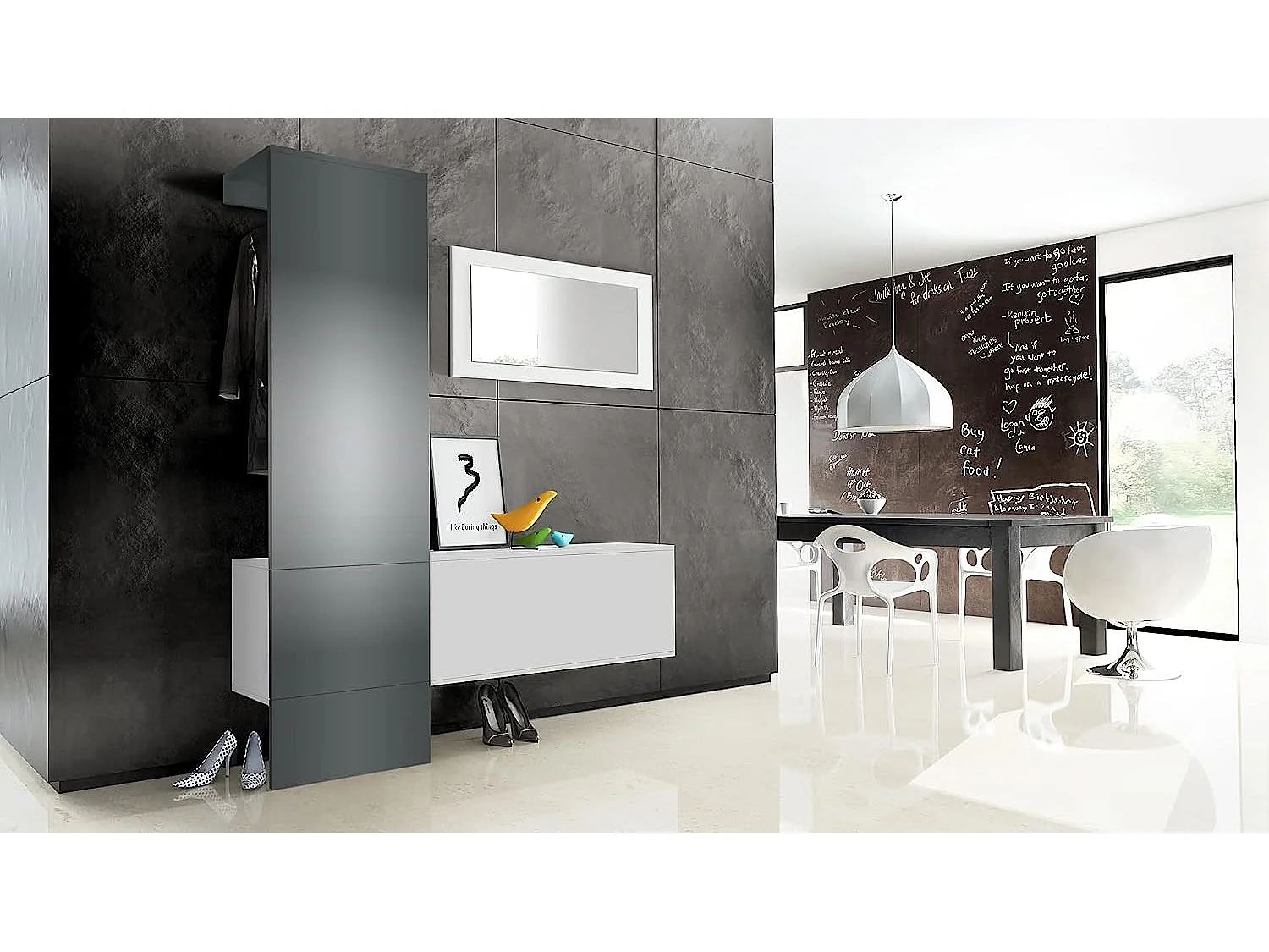 Vestiaire mat blanc panneau en  Graphite satiné Mat 156 x 193 x 35 cm