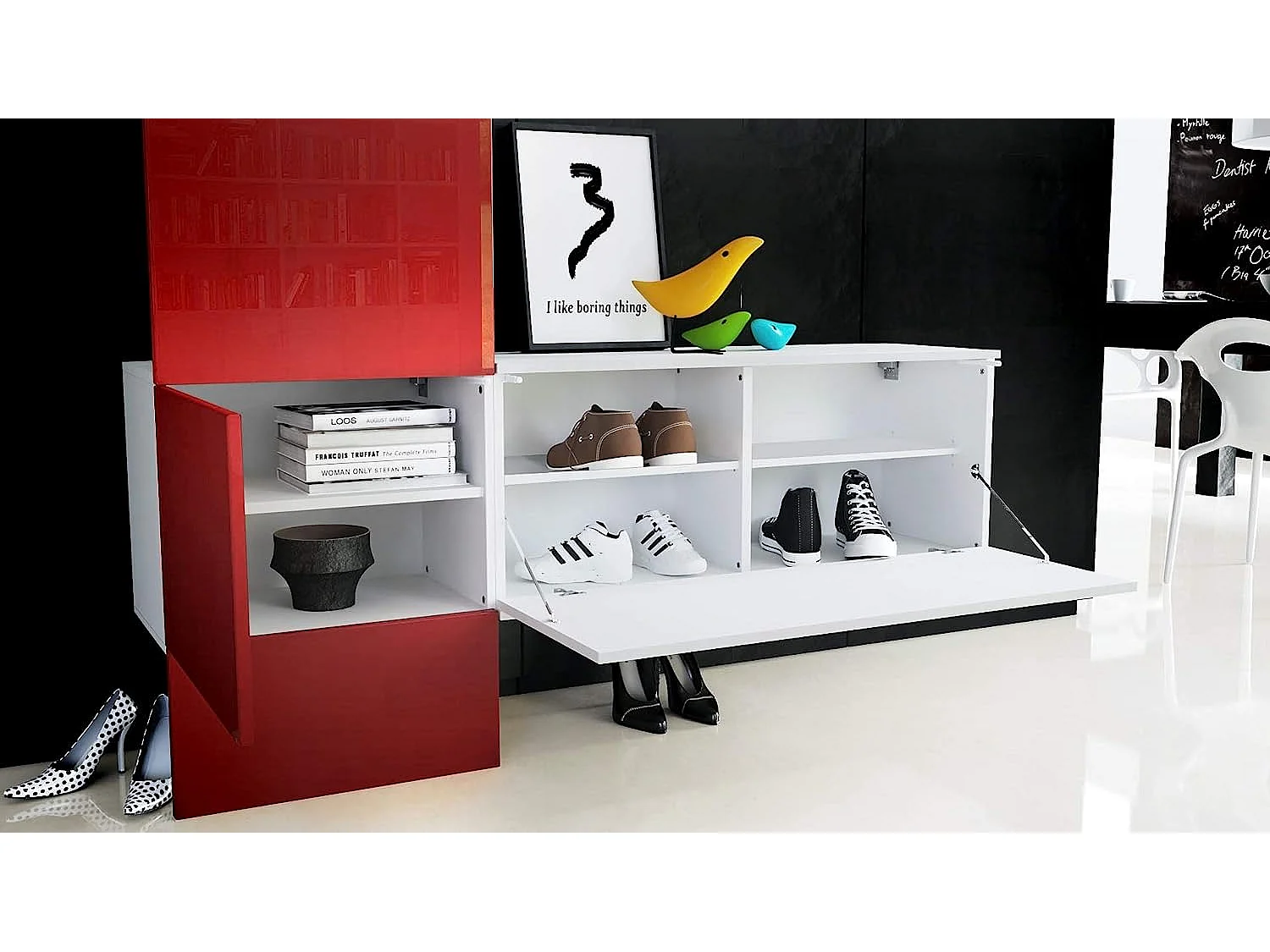 Vestiaire mat blanc panneau en  Graphite satiné Mat 156 x 193 x 35 cm