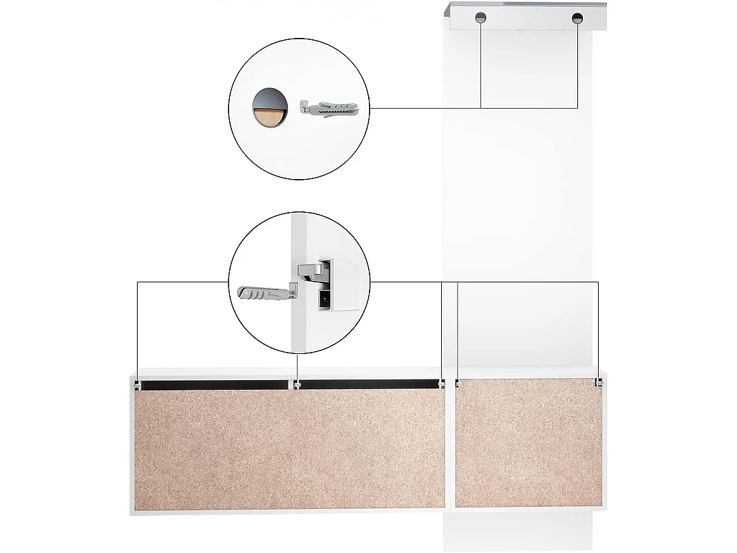 Vestiaire mat blanc panneau en  Graphite satiné Mat 156 x 193 x 35 cm