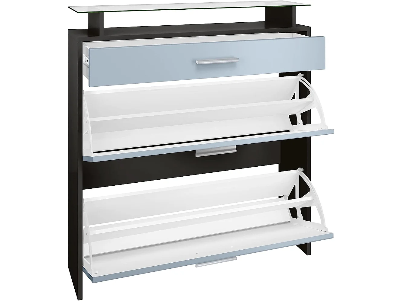 Ensemble de Meubles d'entrée  Corps en Noir Mat/Façades en aspect Chêne Brut