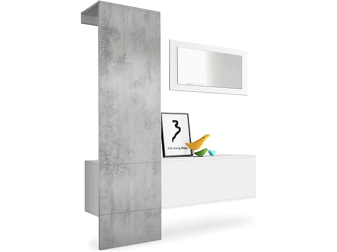 Vestiaire blanc mat panneau  gris béton (LxHxP) : 156 x 193 x 35