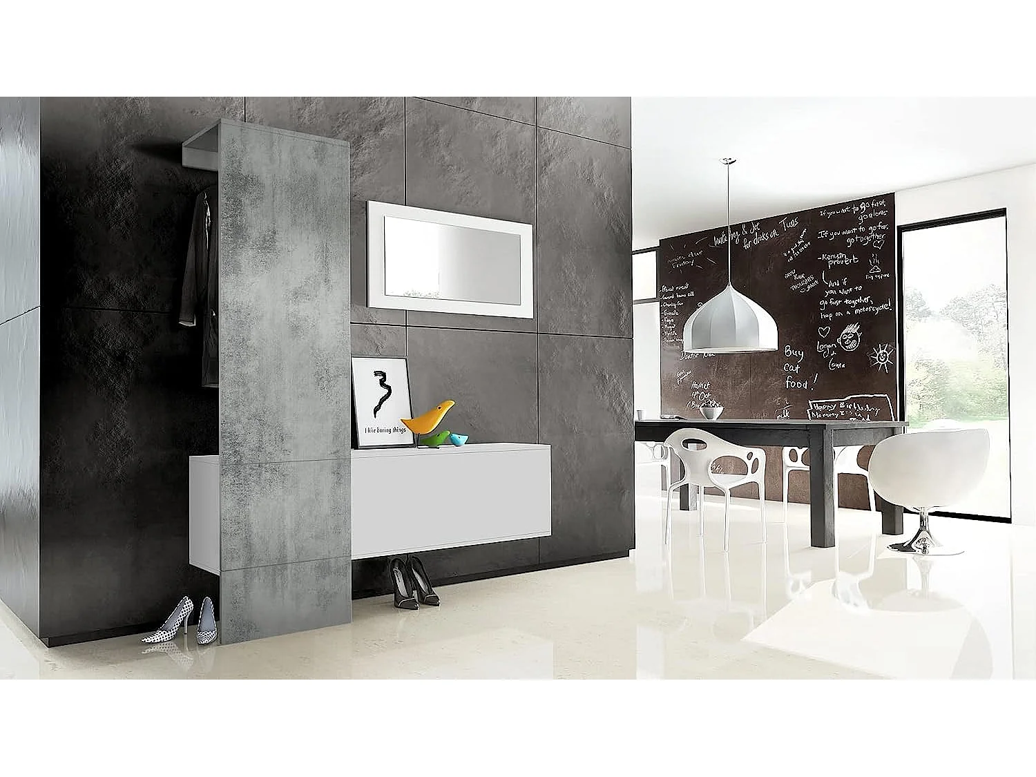 Vestiaire blanc mat panneau  gris béton (LxHxP) : 156 x 193 x 35