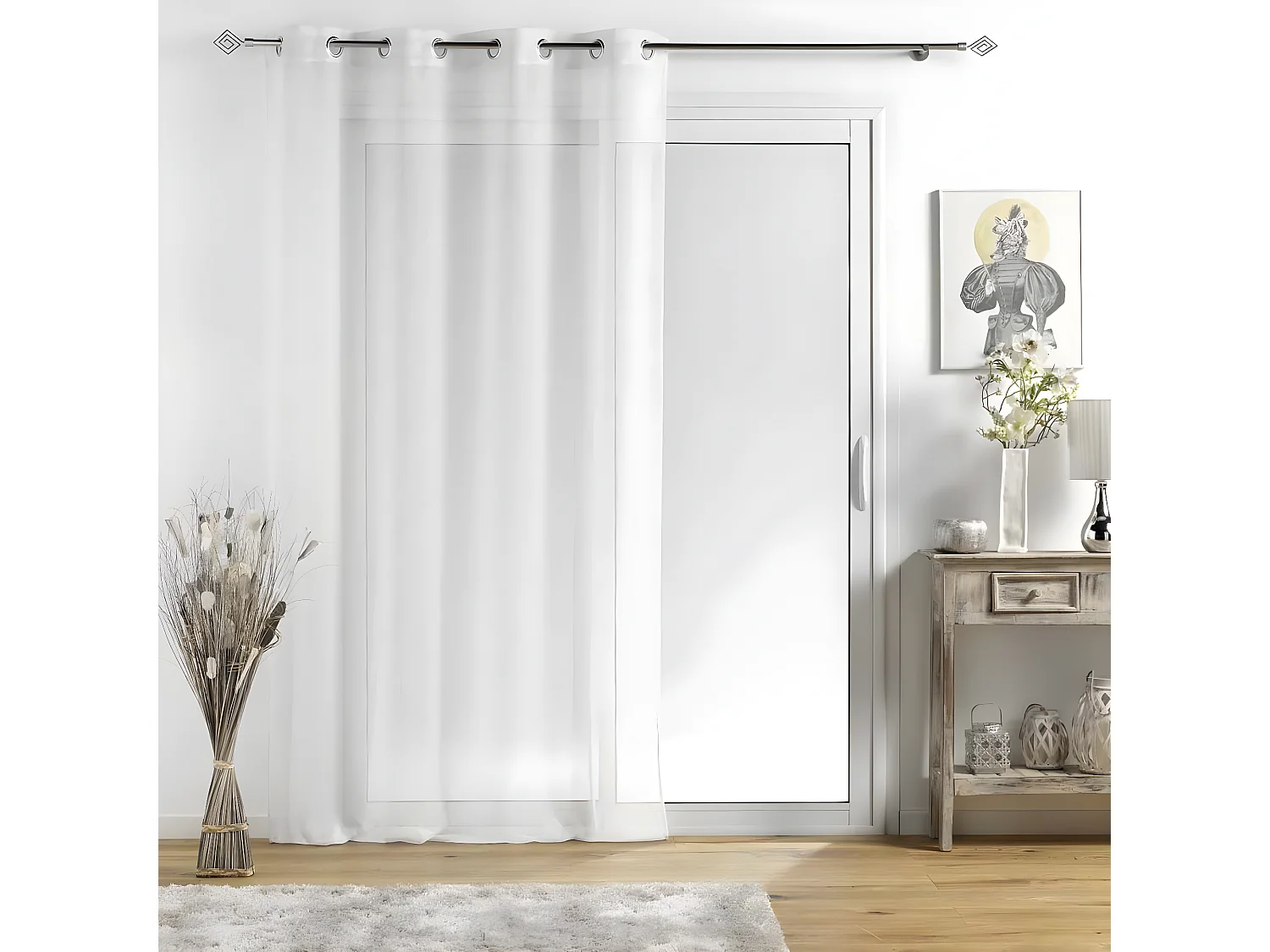 Rideau Voilage à Œillets "Sunline" 140x240cm Blanc & Argent