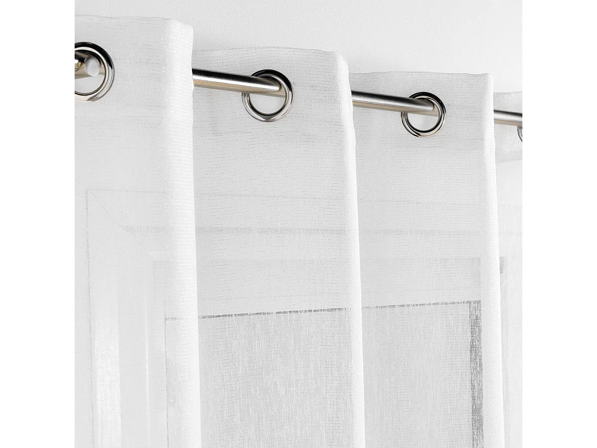 Rideau Voilage à Œillets "Sunline" 140x240cm Blanc & Argent