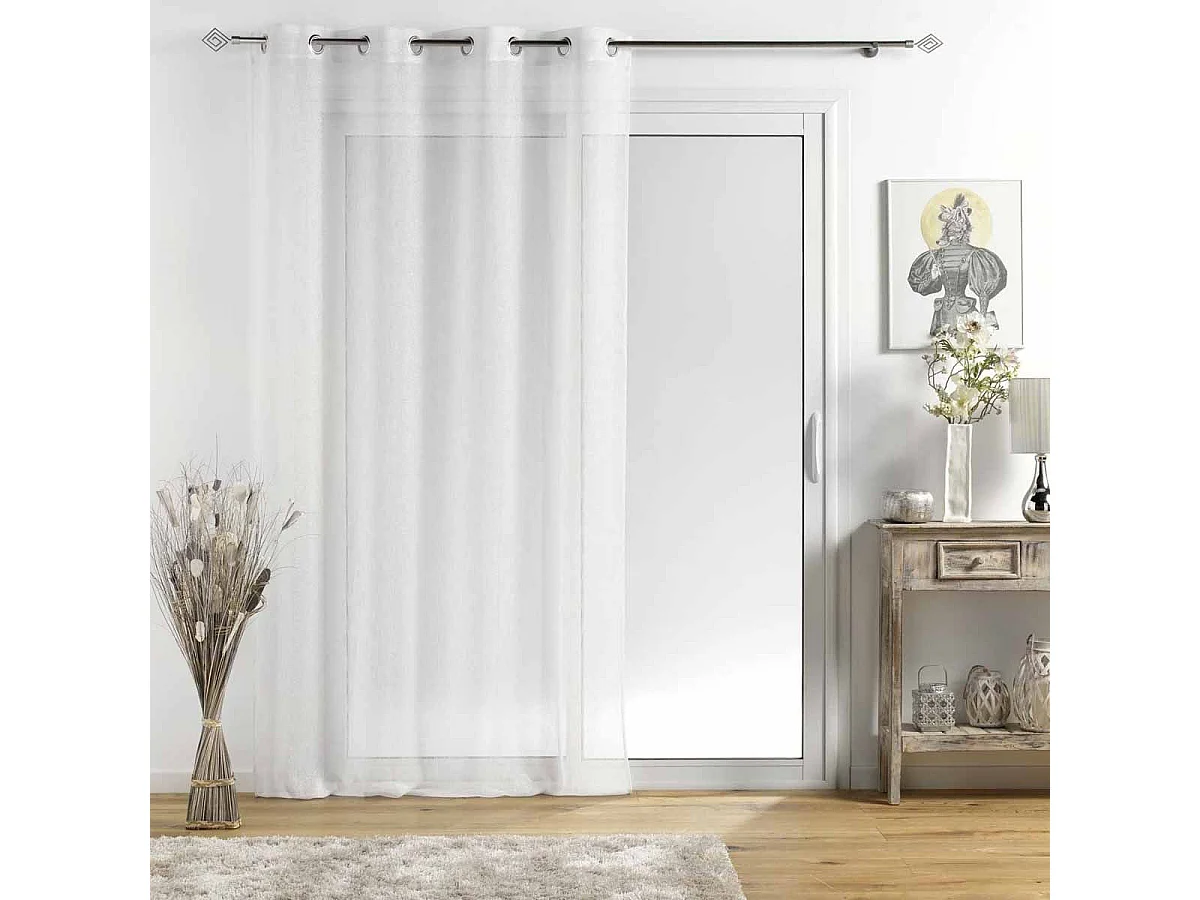 Rideau Voilage à Œillets "Sunline" 140x240cm Blanc & Argent