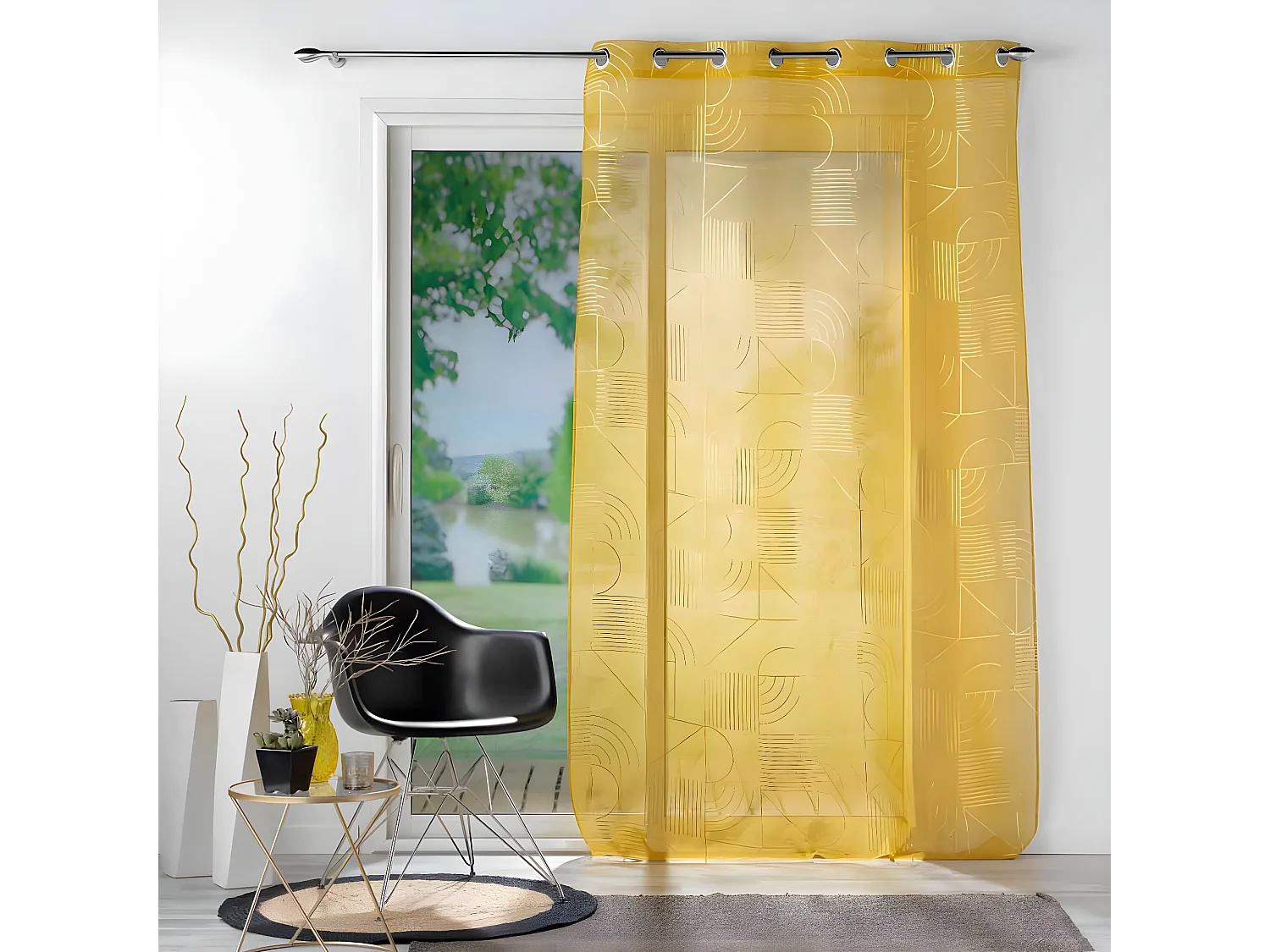 Rideau Voilage à Œillets "Lineor" 140x240cm Jaune