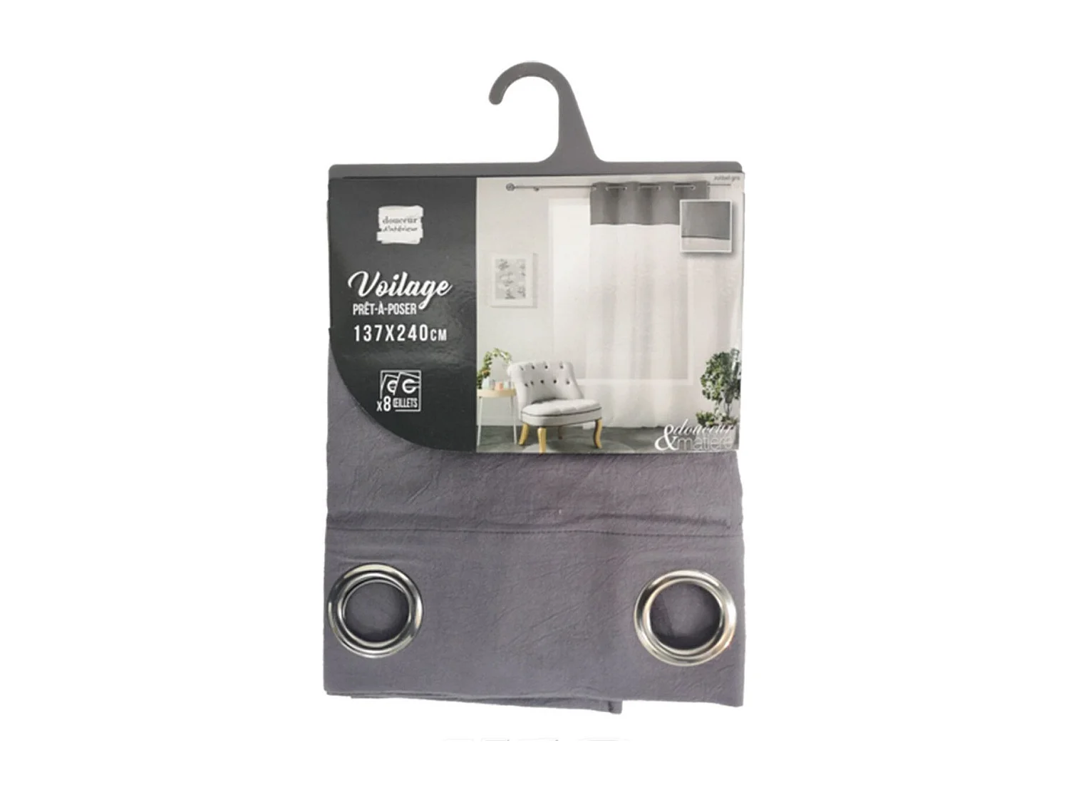 Rideau Voilage à Œillets "Jolibel" 137x240cm Gris