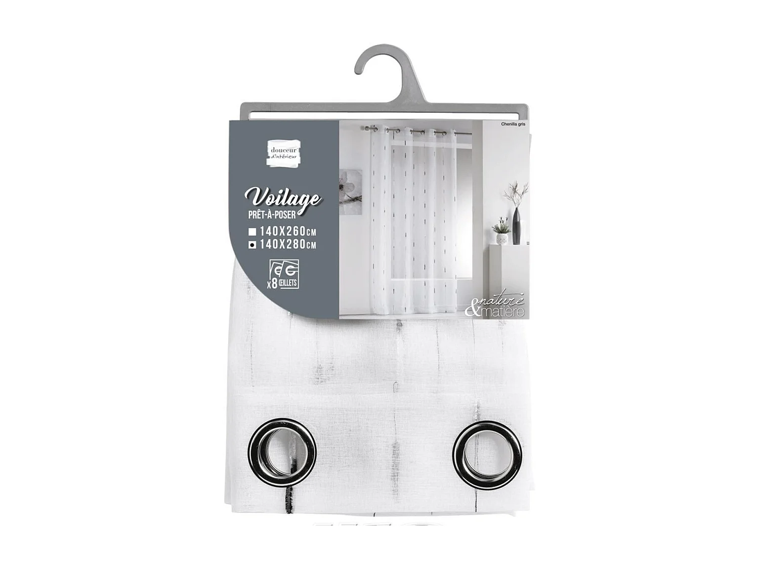 Rideau Voilage à Œillets "Chenilla" 140x280cm Gris