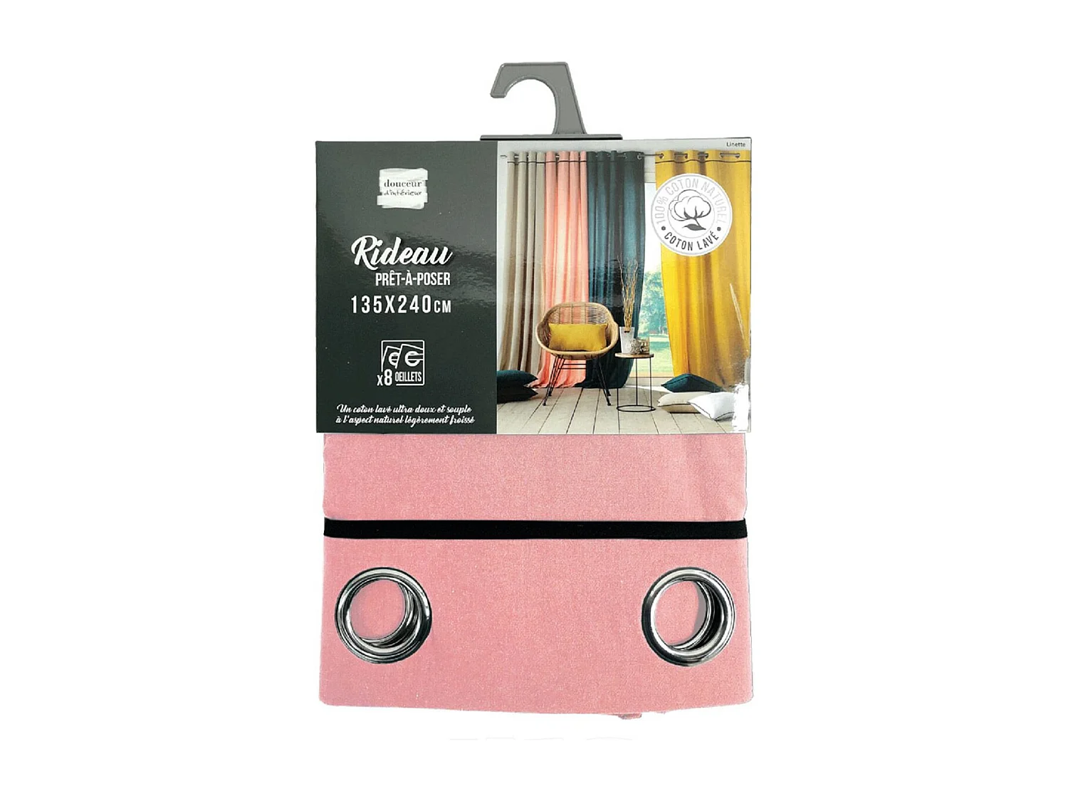 Cortina lisa en algodón lavado 135 x 240 cm