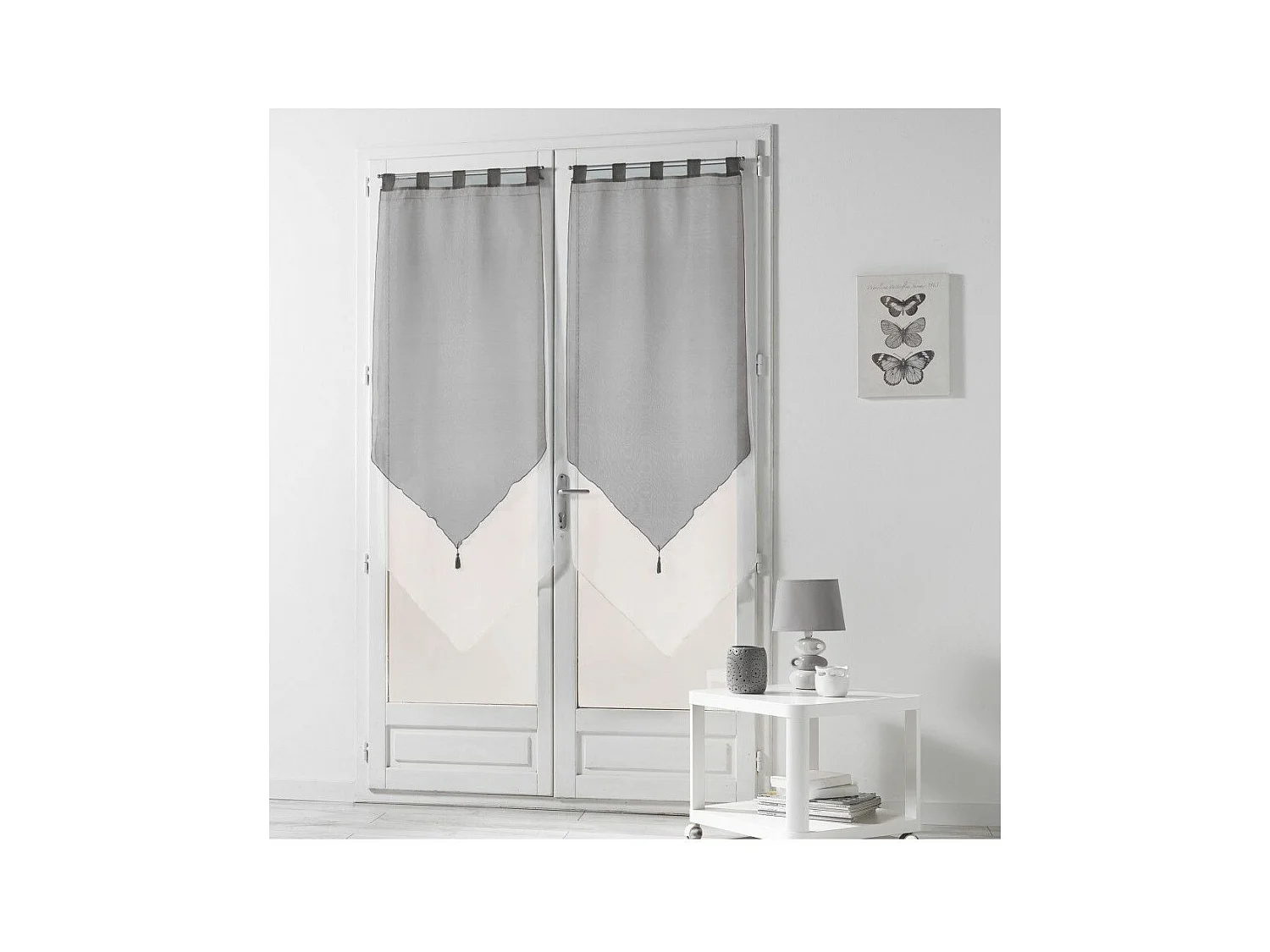 Paire de Voilages "Duo" 60x160cm Blanc & Gris