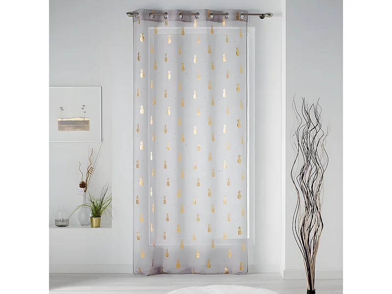 Rideau Voilage à Œillets "Samba" 130x240cm Gris & Or