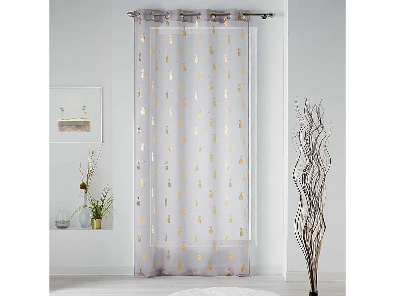 Rideau Voilage à Œillets "Samba" 130x240cm Gris & Or
