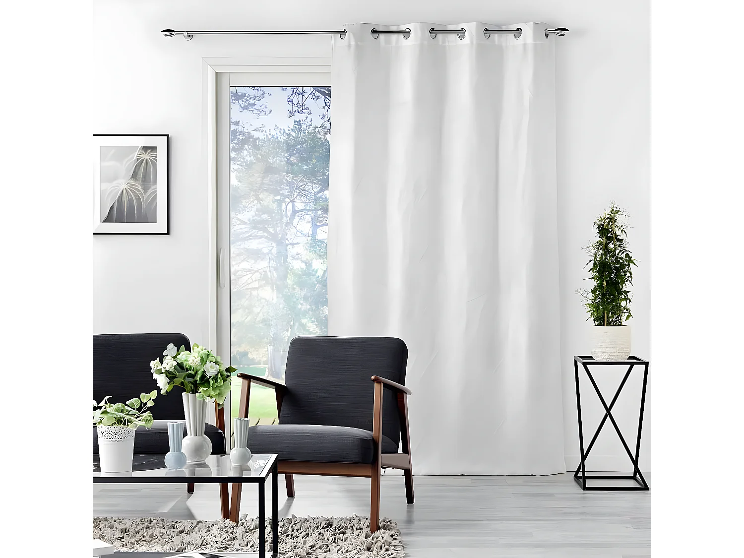 Rideau à Œillets Jacquard "Floriss" 140x280cm Blanc