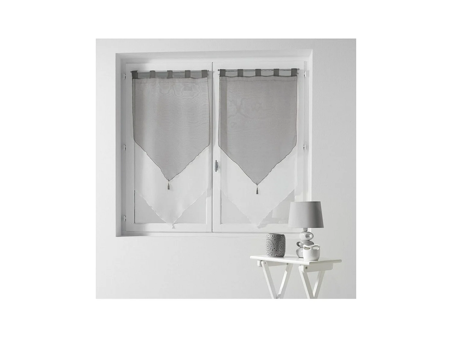 Paire de Voilages "Duo" 60x120cm Blanc & Gris