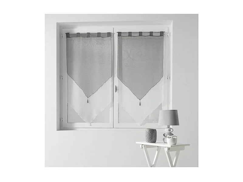 Paire de Voilages "Duo" 60x120cm Blanc & Gris