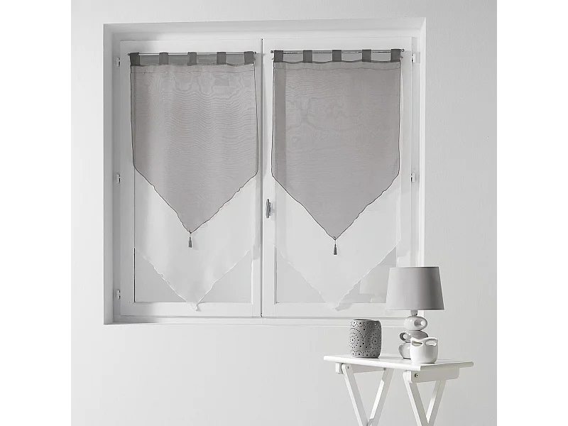 Paire de Voilages "Duo" 60x120cm Blanc & Gris