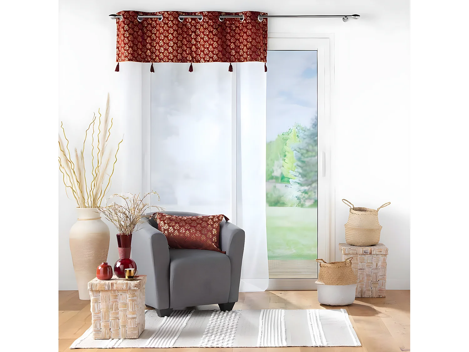 Rideau Voilage à Œillets "Evie" 140x240cm Bordeaux