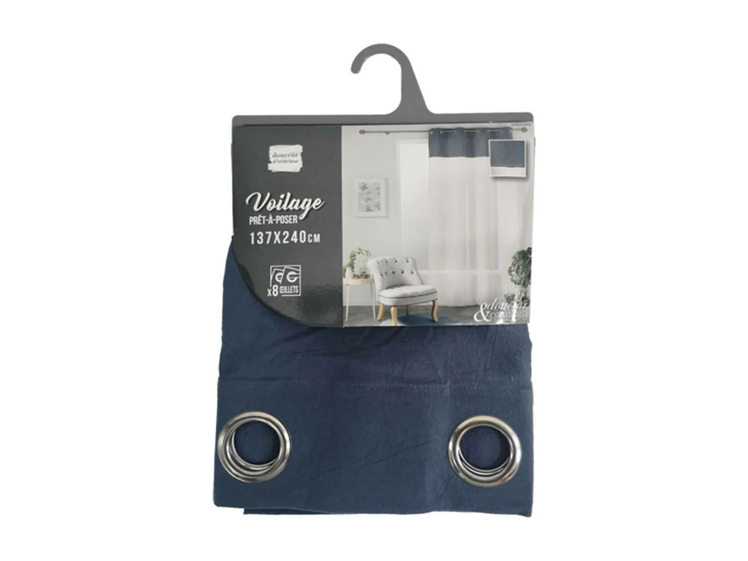 Rideau Voilage à Œillets "Jolibel" 137x240cm Bleu