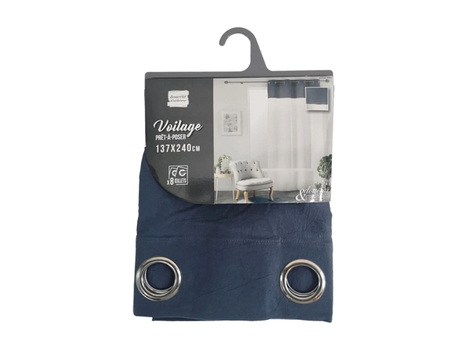 Rideau Voilage à Œillets "Jolibel" 137x240cm Bleu