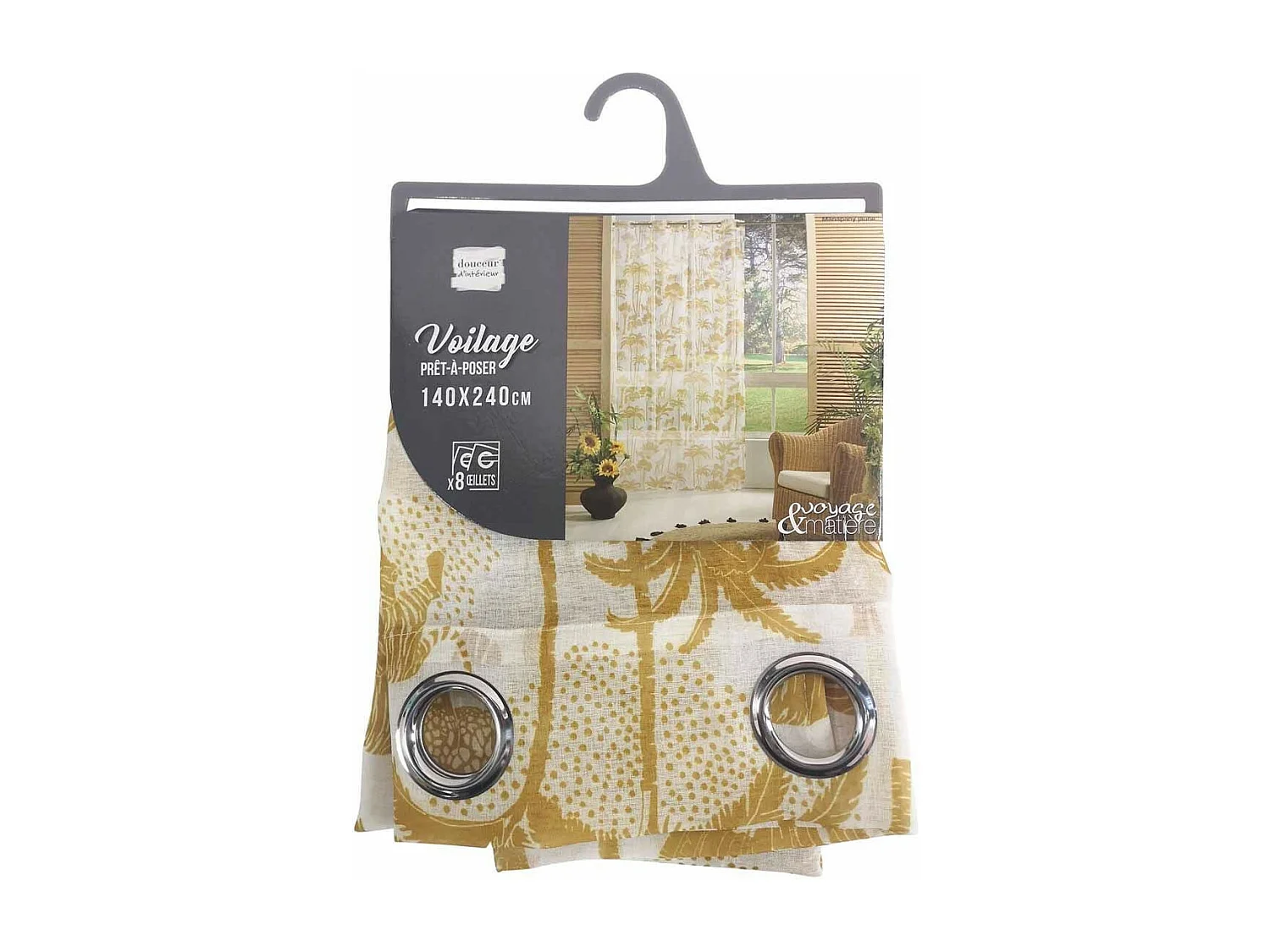 Rideau Voilage à Œillets "Manapany" 140x240cm Jaune