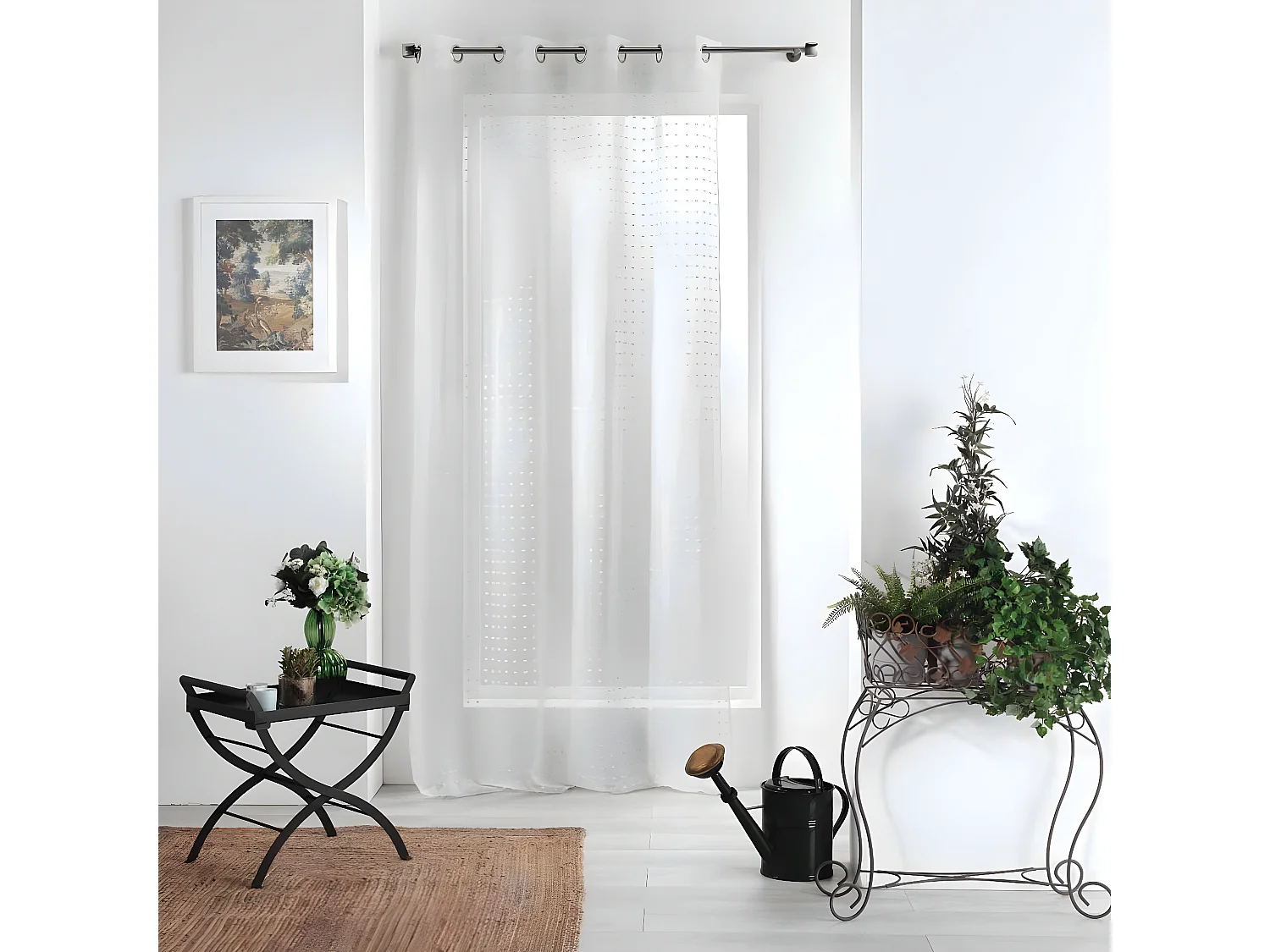 Rideau Voilage à Œillets "Pomponella" 140x240cm Blanc