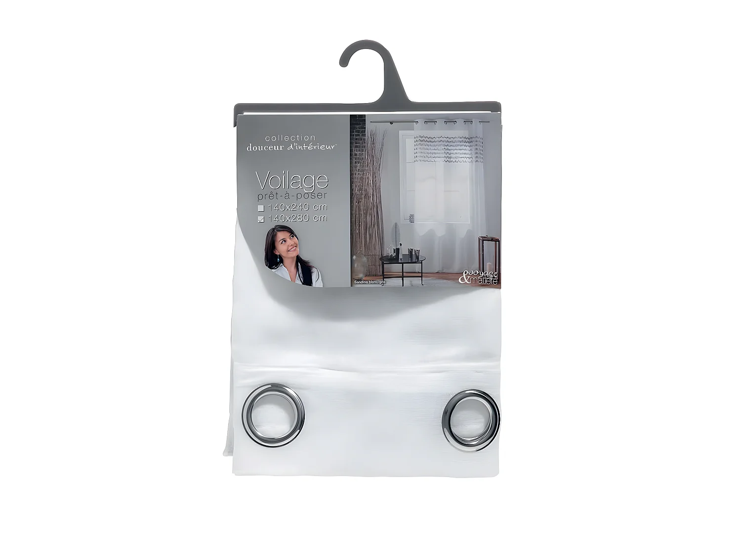 Rideau Voilage à Œillets "Sandina" 140x280cm Gris