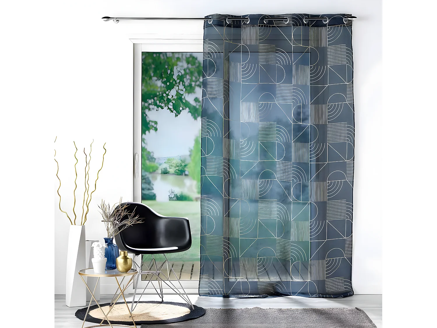 Rideau Voilage à Œillets "Lineor" 140x240cm Marine