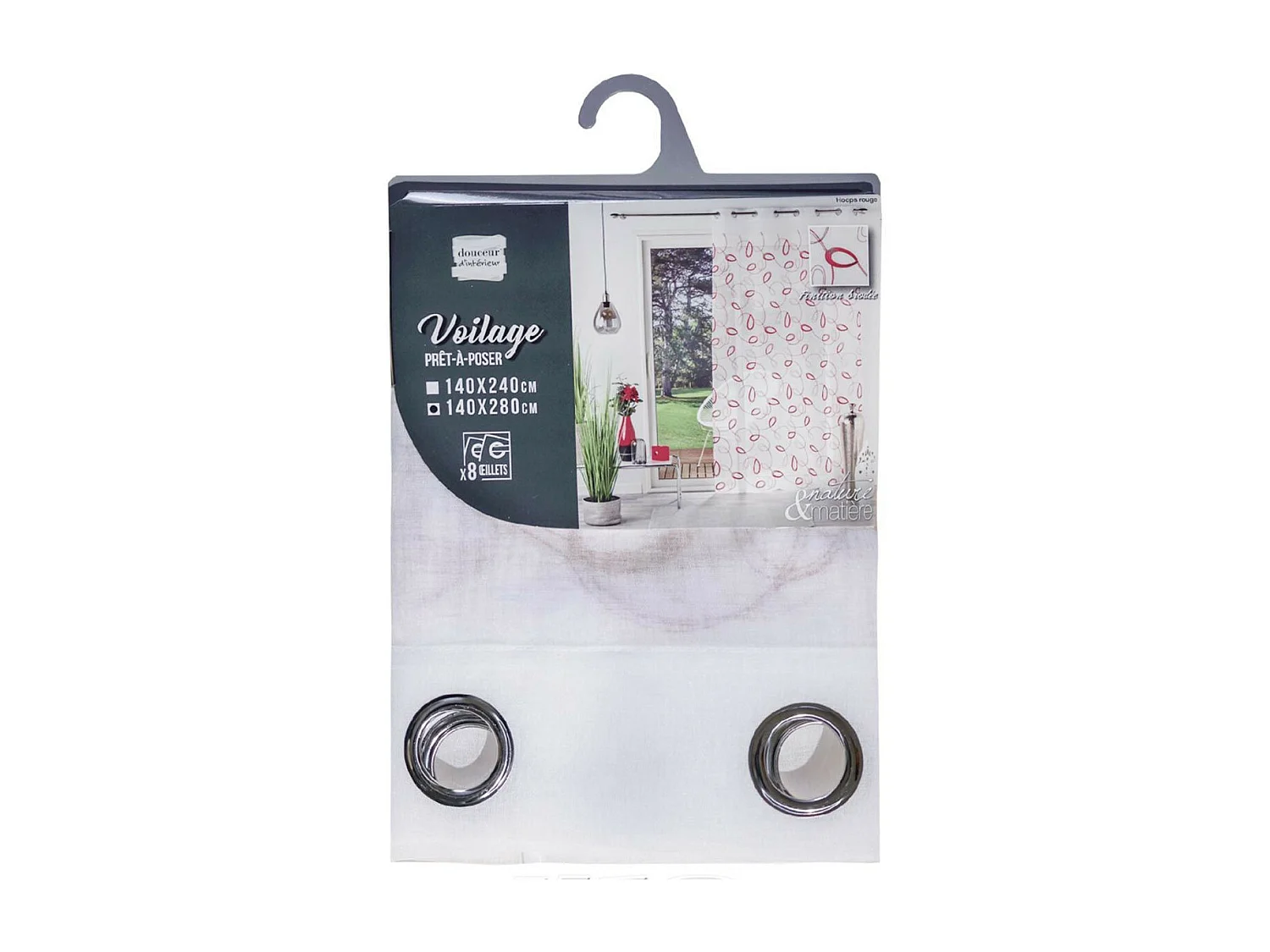 Rideau Voilage à Œillets "Hoops" 140x280cm Rouge