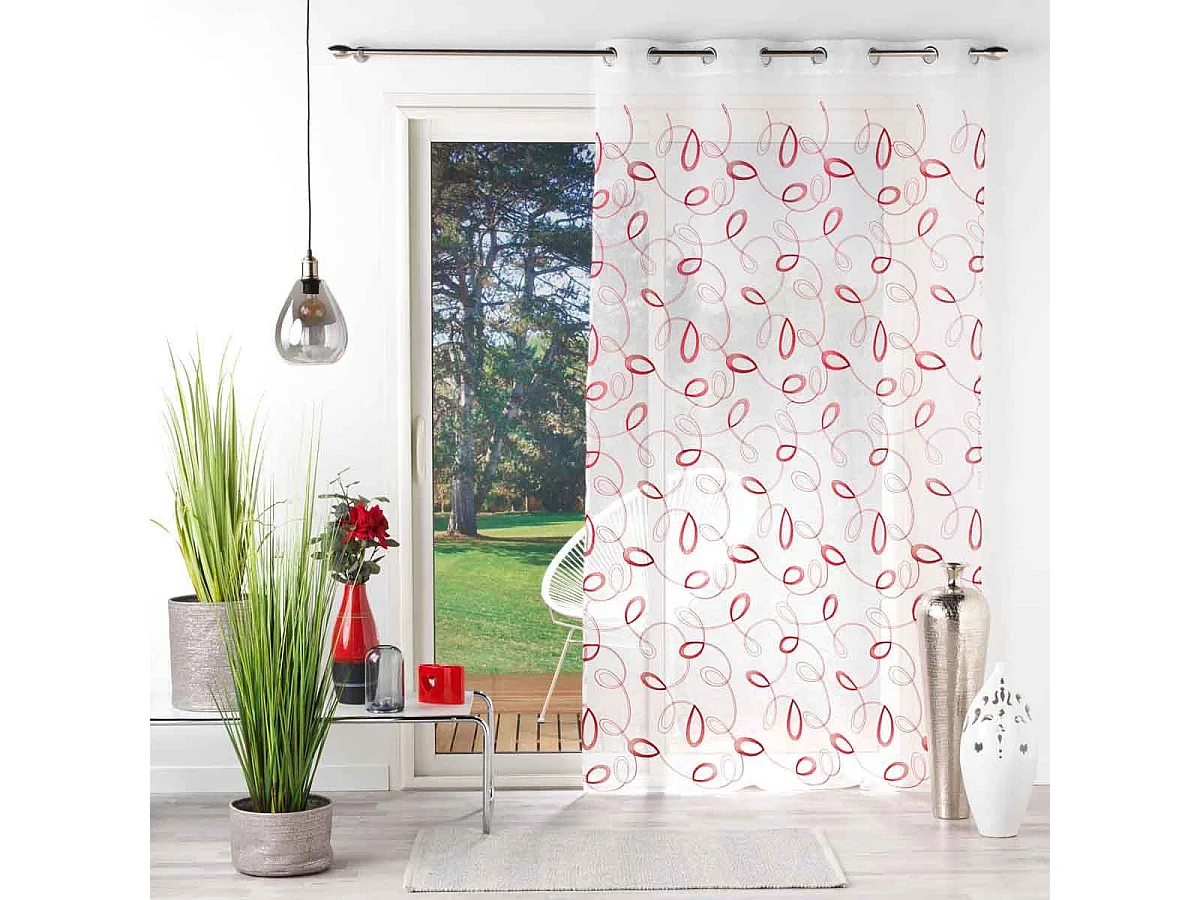 Rideau Voilage à Œillets "Hoops" 140x280cm Rouge