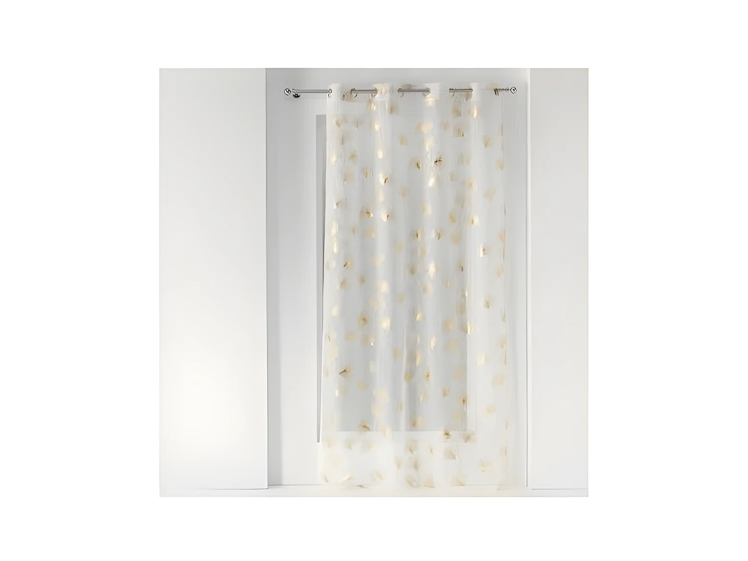 Voilage à oeillets avec imprimé métallisé - 140 x 240 cm - Ginkgold - Blanc et doré