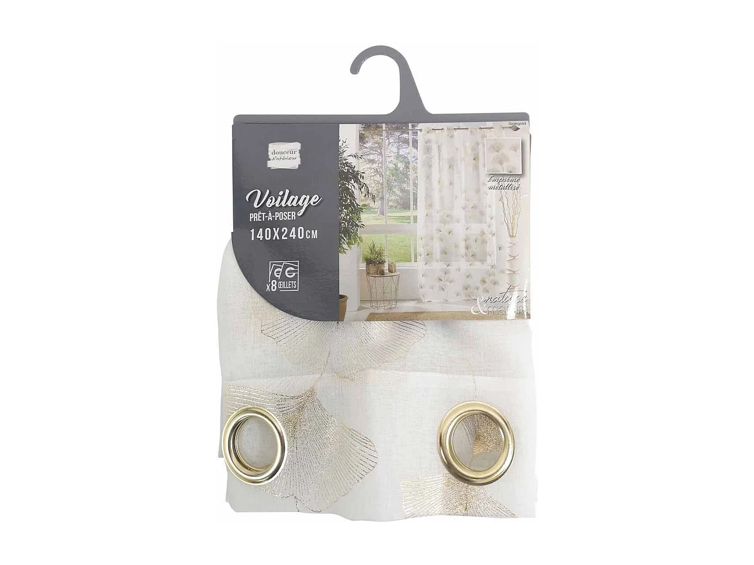 Rideau Voilage à Œillets "'Ginkgold" 140x240cm Blanc