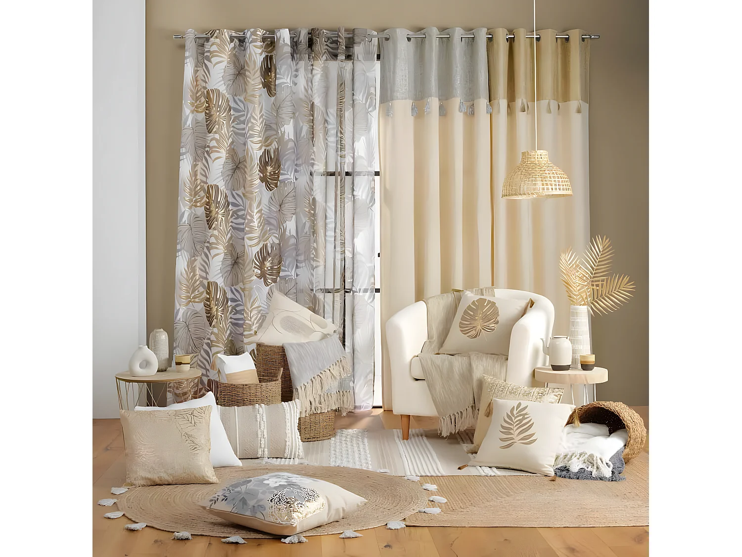 Rideau Voilage à Œillets "Mogador" 140x280cm Beige