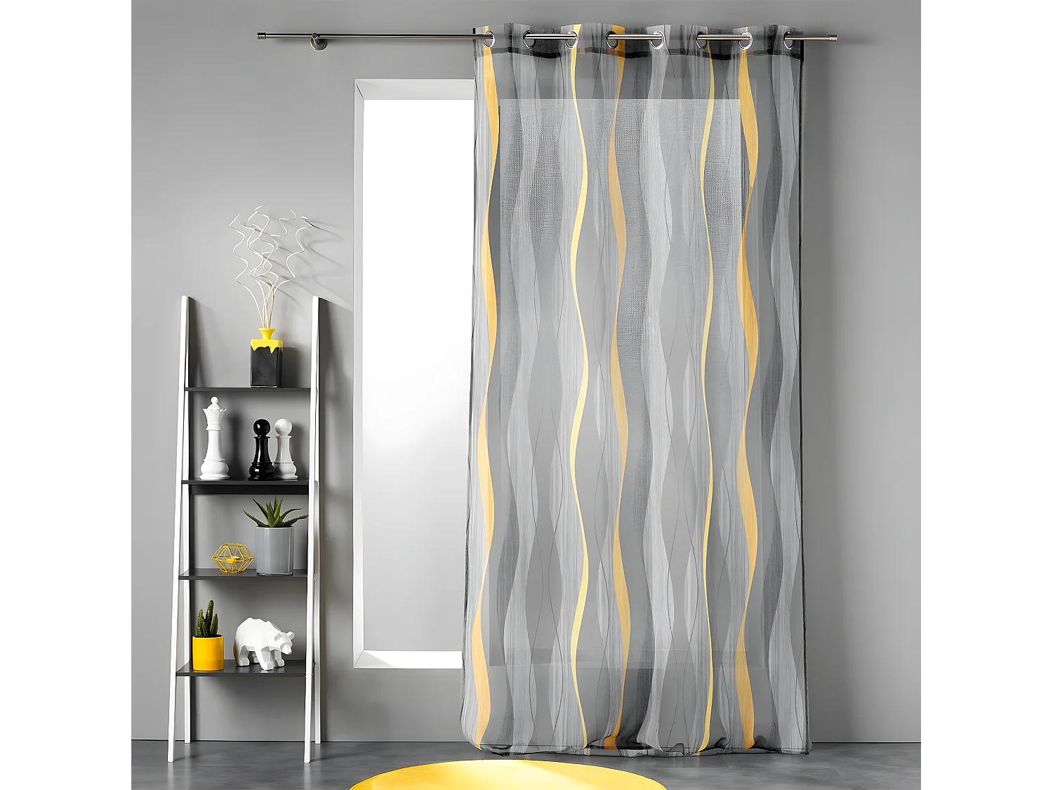 Rideau Voilage à Œillets "Ondulys" 140x240cm Jaune & Anthracite