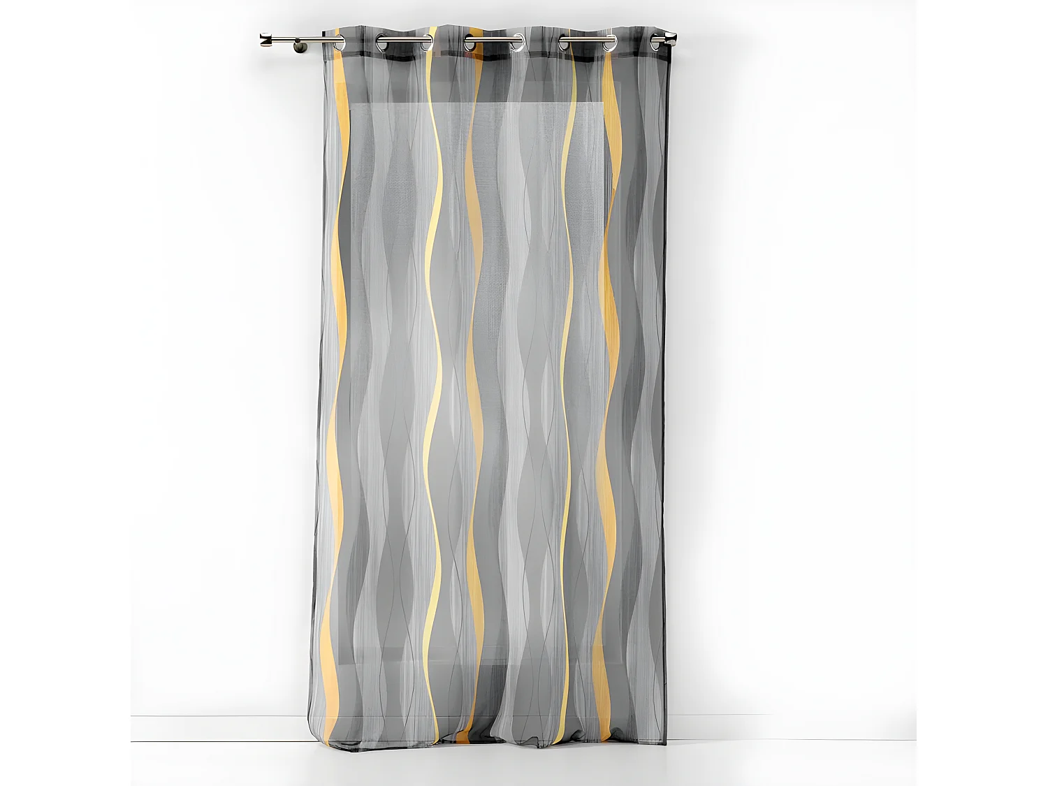 Rideau Voilage à Œillets "Ondulys" 140x240cm Jaune & Anthracite