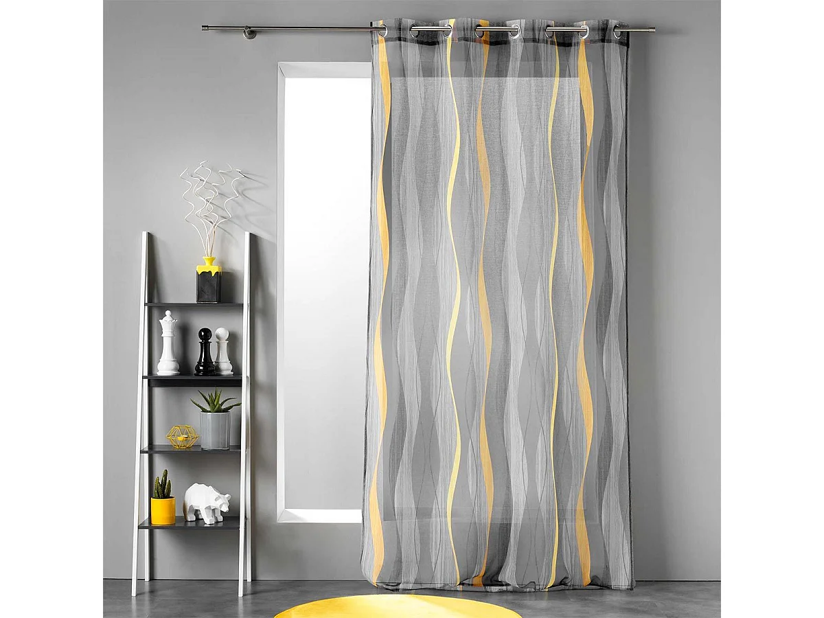 Rideau Voilage à Œillets "Ondulys" 140x240cm Jaune & Anthracite
