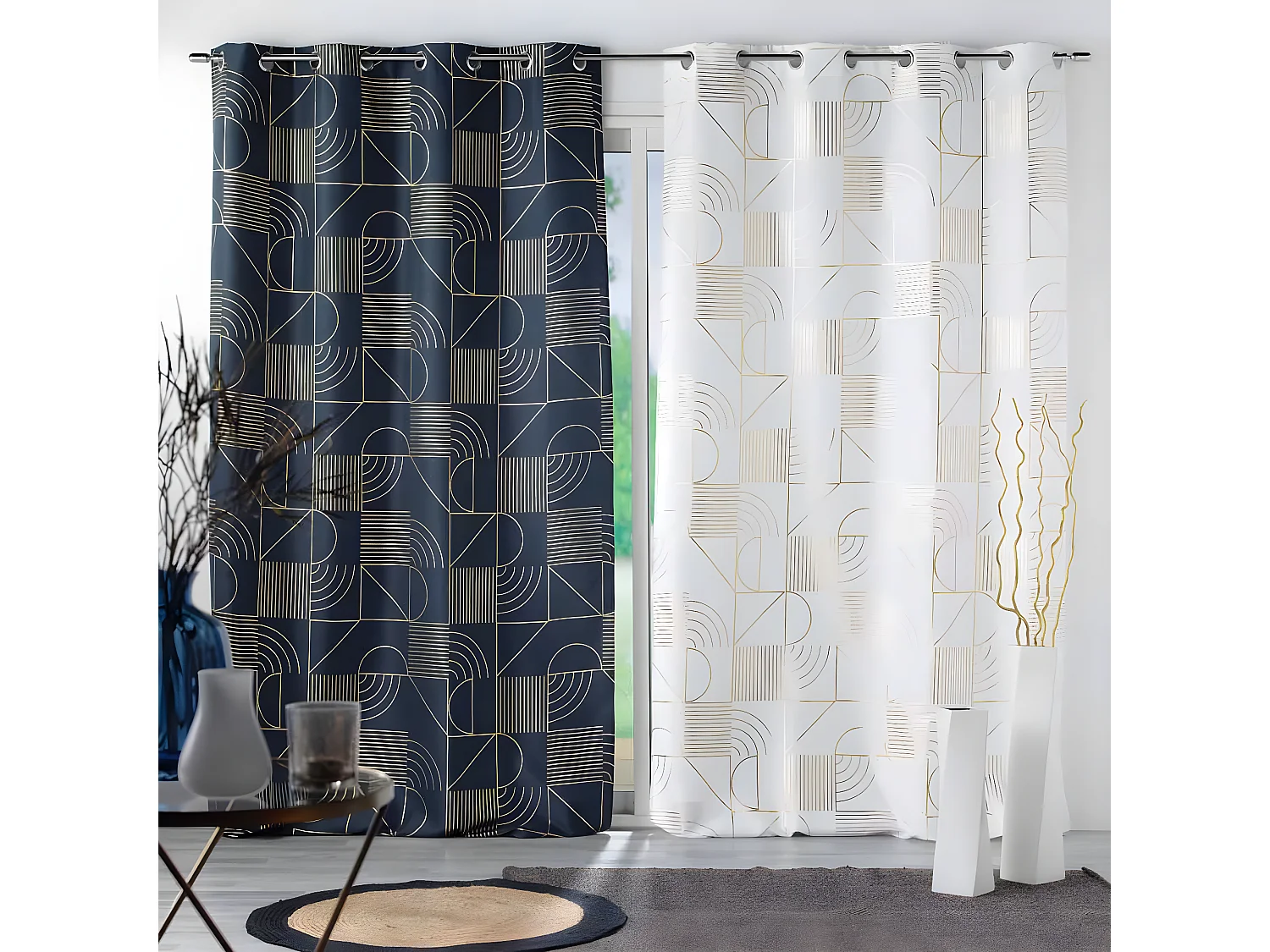 Rideau à Œillets Imprimé "Lineor" 140x260cm Marine