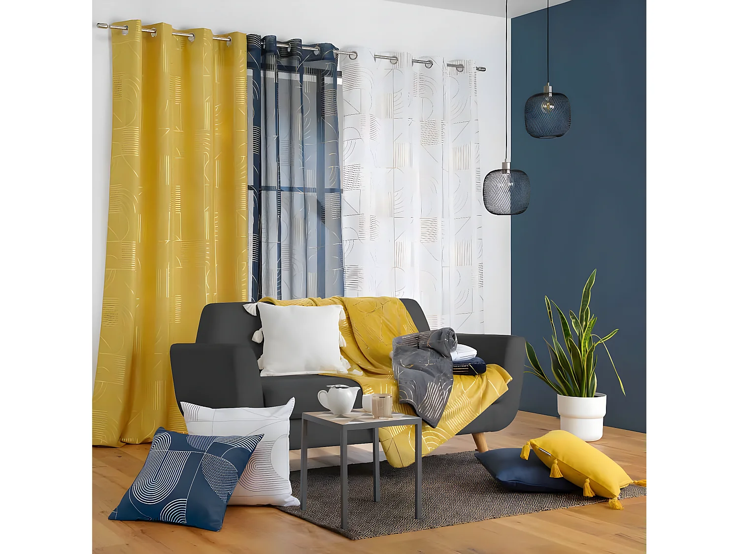 Rideau à Œillets Imprimé "Lineor" 140x260cm Marine