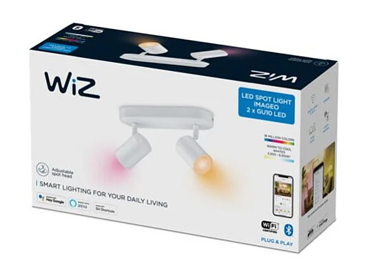 Plafon LED Dimerizável RGB WiFi+Bluetooth 4,9W WiZ Imageo Branco, 2 Spots Orientáveis, Compatível com Alexa e Google Home