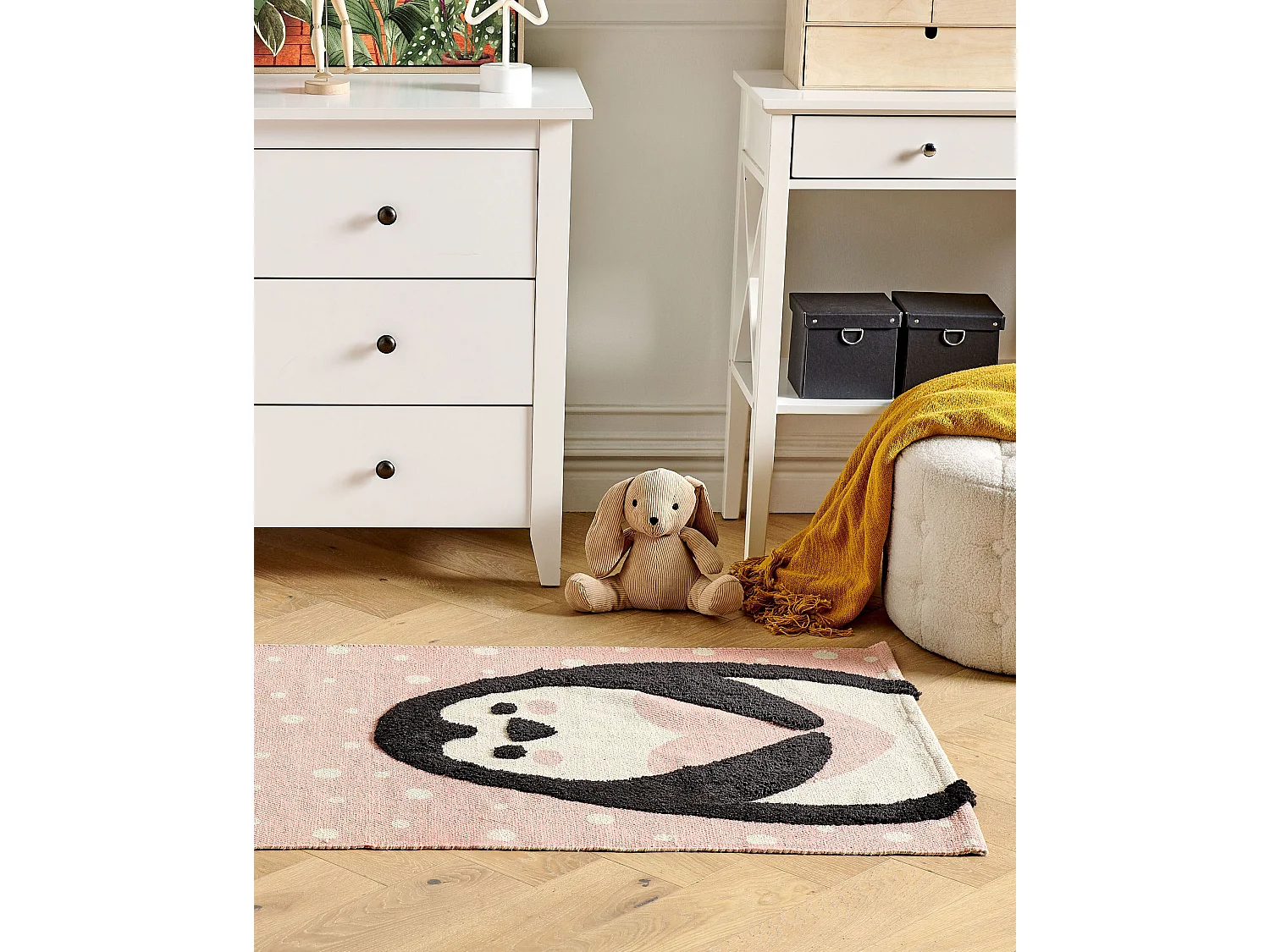 Tapis enfant imprimé pingouin en coton 80 x 150 cm rose PENGKOL
