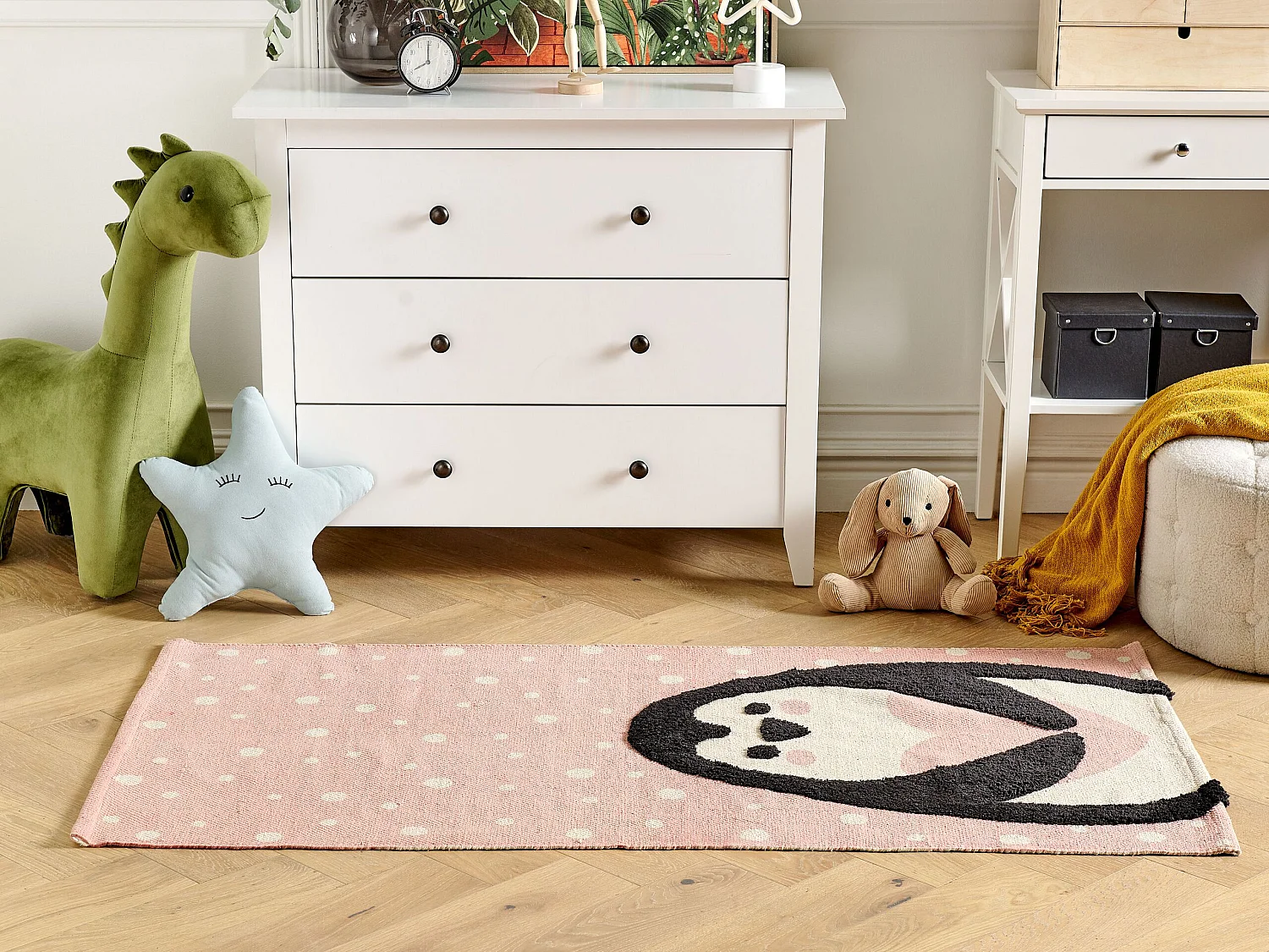 Tapis enfant imprimé pingouin en coton 80 x 150 cm rose PENGKOL