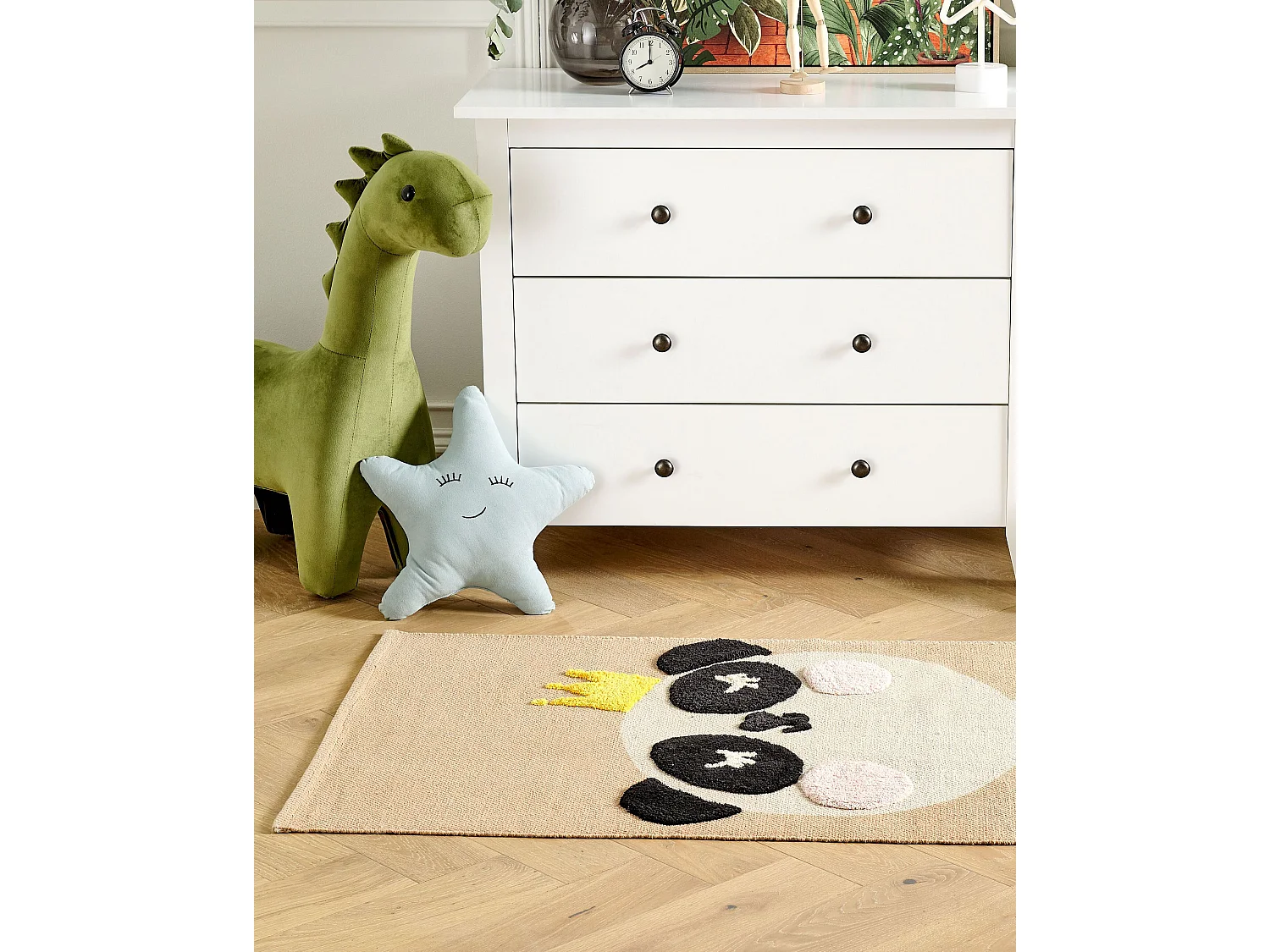 Tapis enfant imprimé panda en coton 80 x 150 cm beige BUNAN